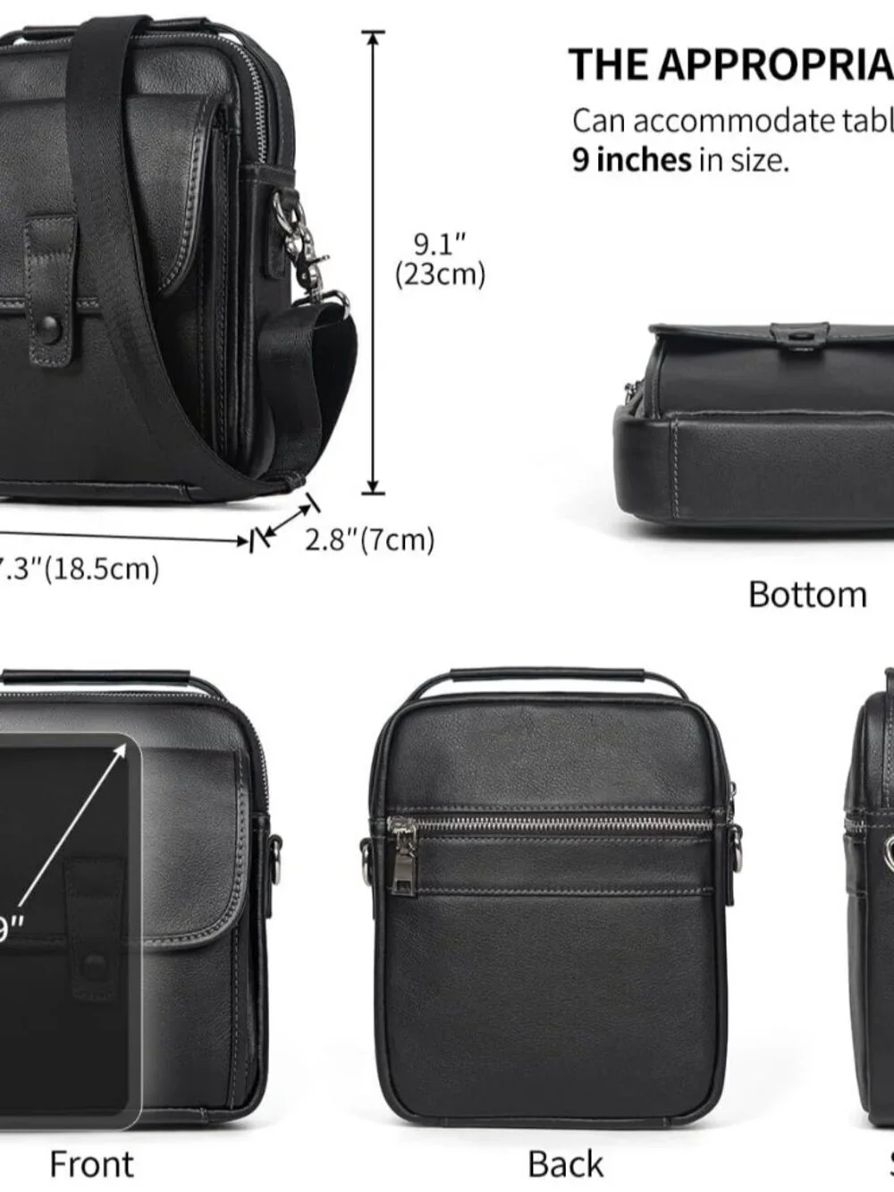 Men's Black Leather Shoulder Sling Travel Crossbody Stylish Magnetic Buckle Bag
